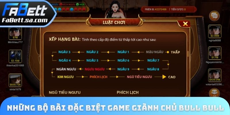 Những bộ bài đặc biệt game giành chủ bull bull